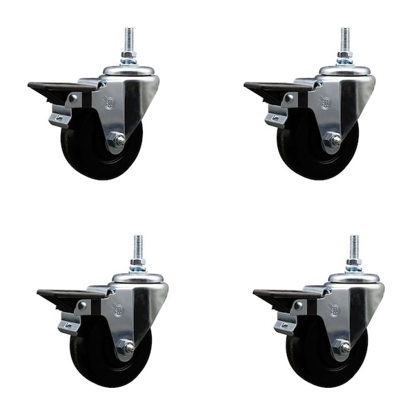 35 Inch Phenolic 12 MM Threaded Stem Caster Set with Brake